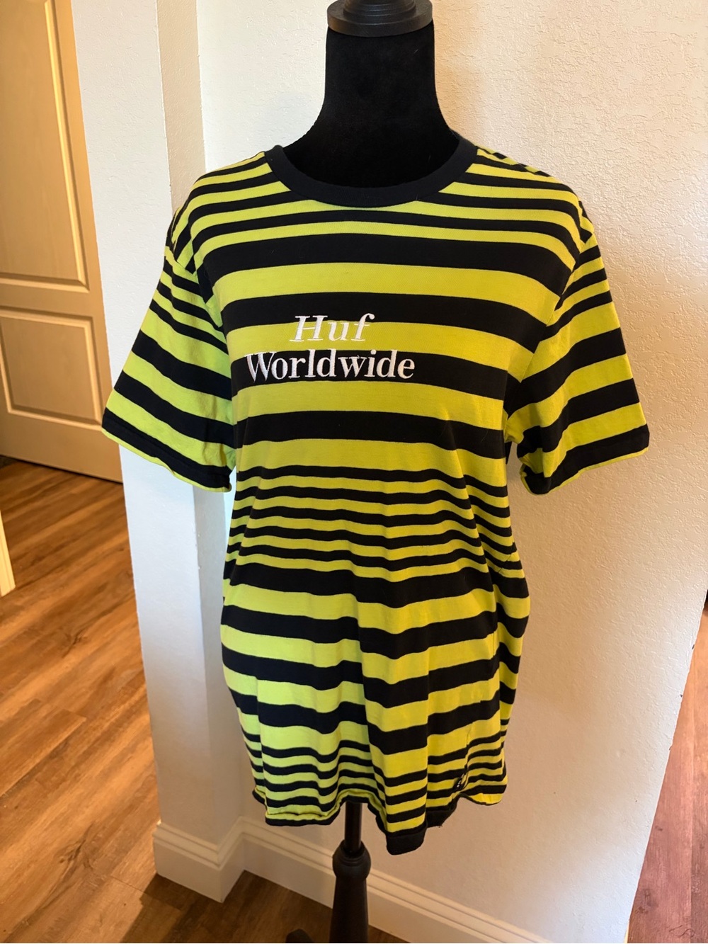 HUF Worldwide Unisex Striped Tee in Yellow and Black